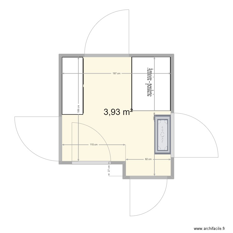 entrée. Plan de 1 pièce et 4 m2