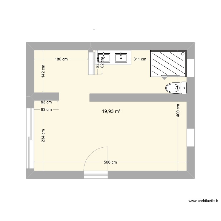 Chambre . Plan de 1 pièce et 20 m2