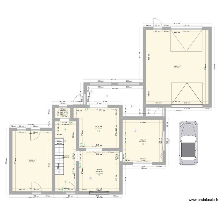 Vedrin laminex. Plan de 7 pièces et 118 m2