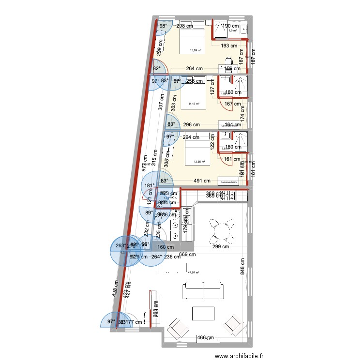 Jean Poisson V3. Plan de 13 pièces et 103 m2