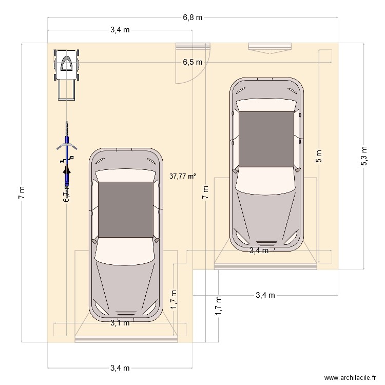 garage maison. Plan de 1 pièce et 38 m2