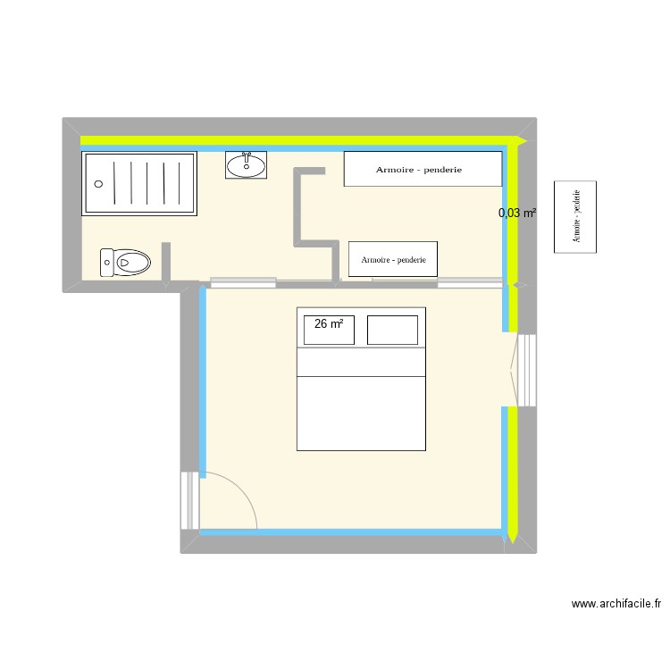 MasterBedroomV2. Plan de 2 pièces et 26 m2