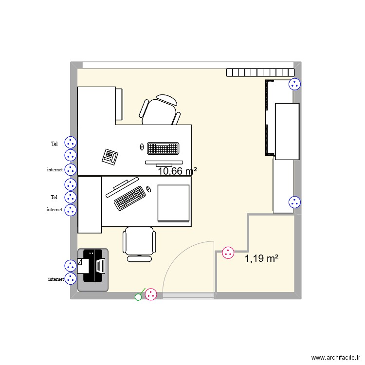 Bureau CC 2. Plan de 2 pièces et 12 m2