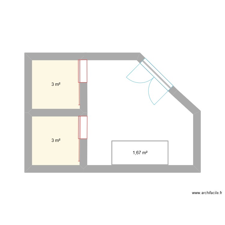 V and B. Plan de 3 pièces et 8 m2