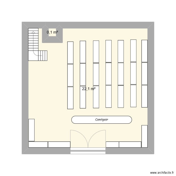 Magasin . Plan de 2 pièces et 22 m2