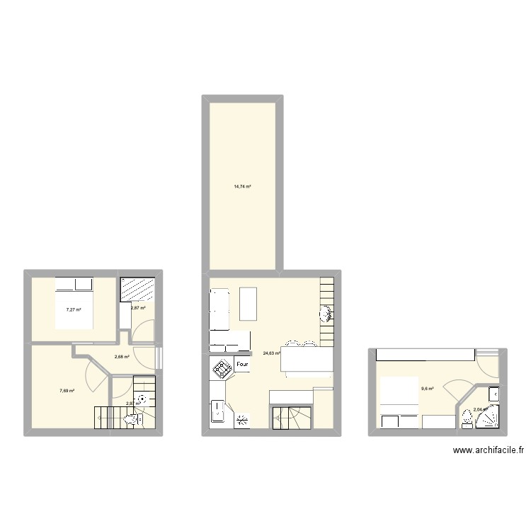 maison 2. Plan de 9 pièces et 75 m2