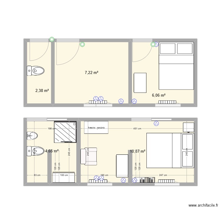 TRANSFORMATION CHAMBRES. Plan de 5 pièces et 31 m2