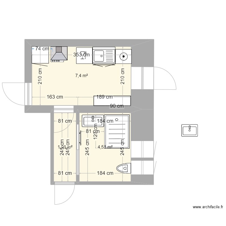 GRAVEAUD CUISINE. Plan de 3 pièces et 14 m2