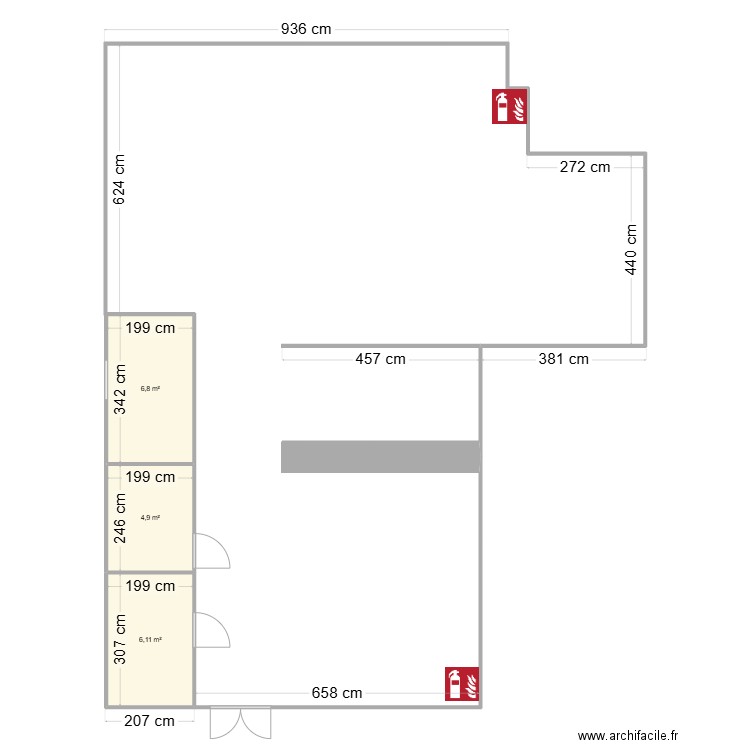 magasin ham. Plan de 3 pièces et 18 m2