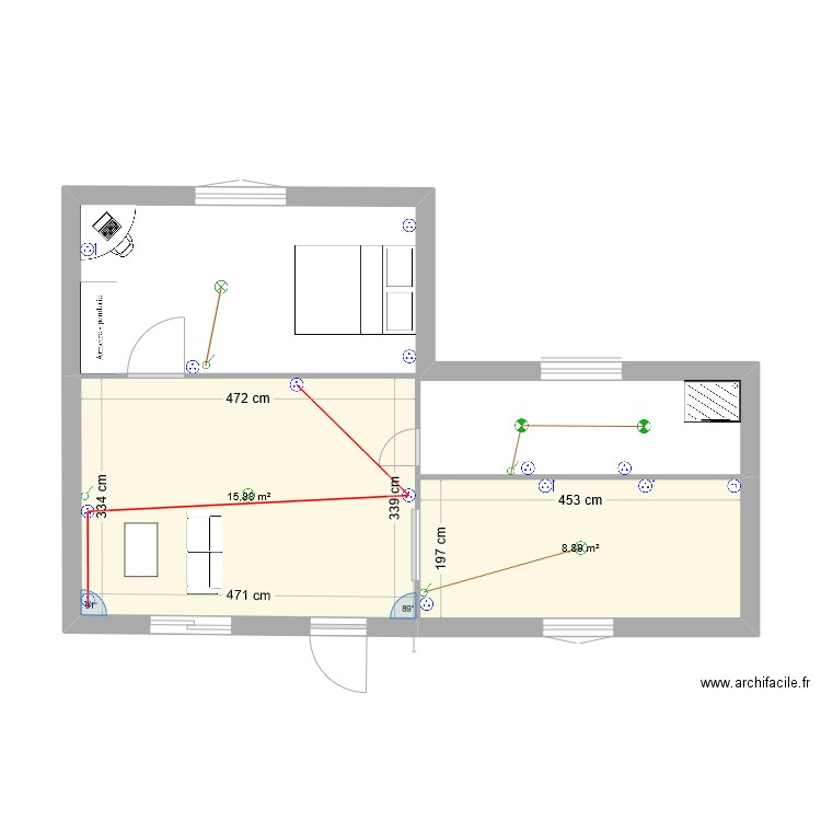 appartement a . Plan de 2 pièces et 25 m2