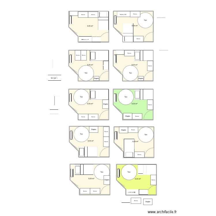 Chambre enfants. Plan de 10 pièces et 91 m2