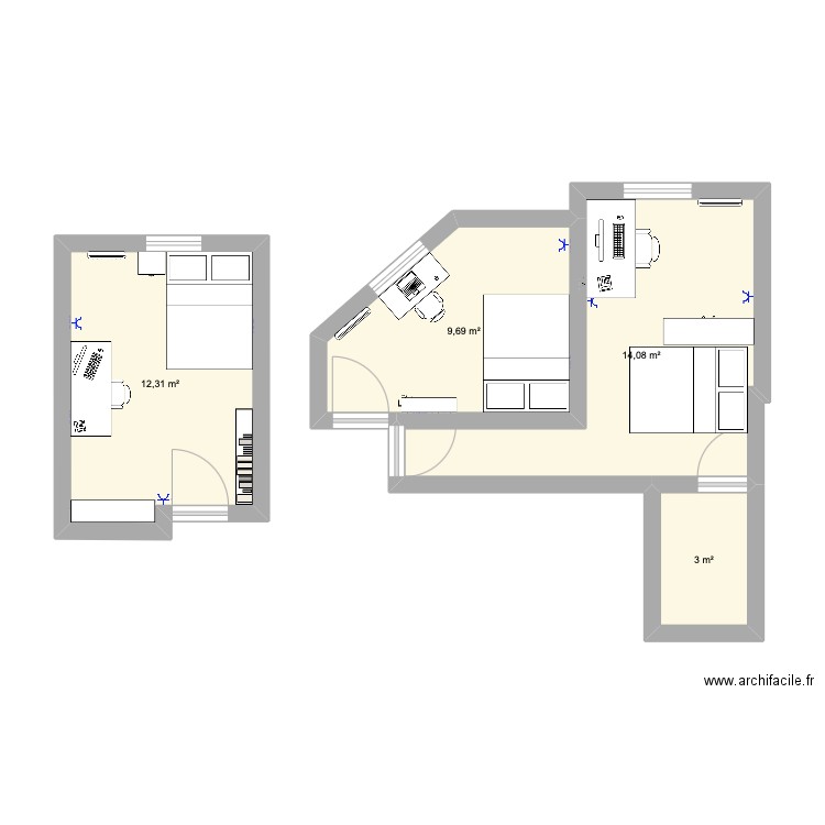 flat. Plan de 4 pièces et 39 m2