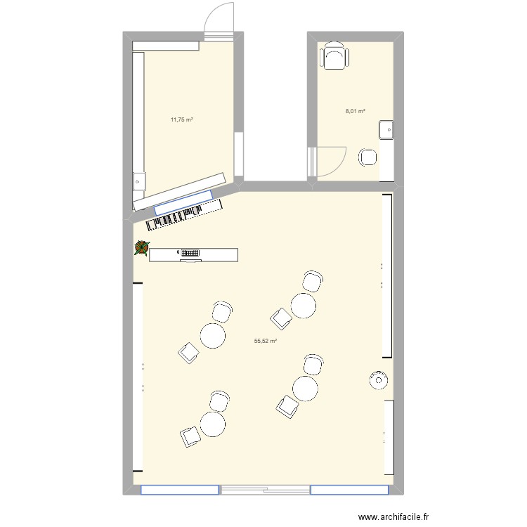 plan magasin. Plan de 3 pièces et 75 m2