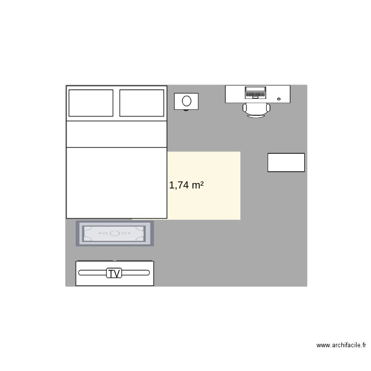 Chambre. Plan de 1 pièce et 2 m2