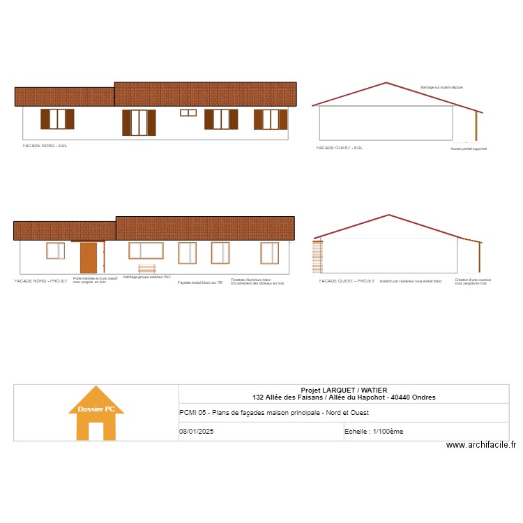 LARQUET/WATIER - PCMI05 - Facades Nord et Ouest modif. Plan de 0 pièce et 0 m2