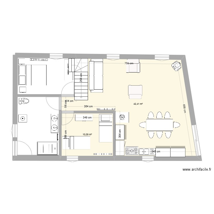 malons. Plan de 2 pièces et 52 m2