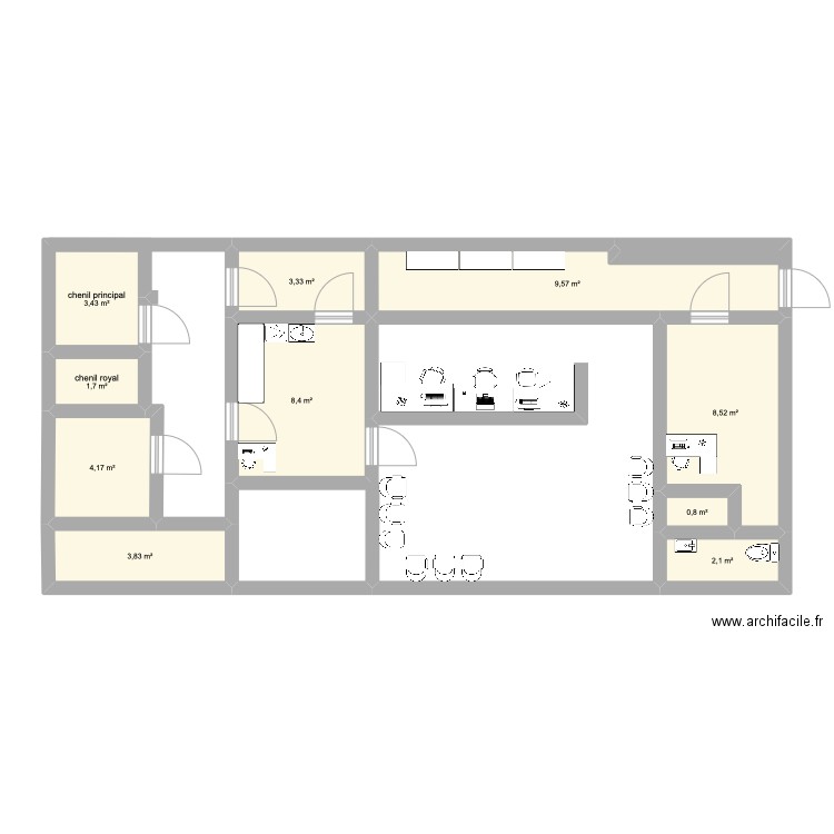 clinique . Plan de 10 pièces et 46 m2