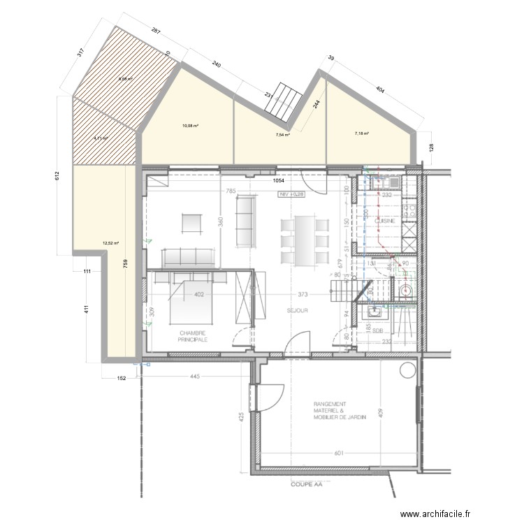 Terasse. Plan de 6 pièces et 51 m2