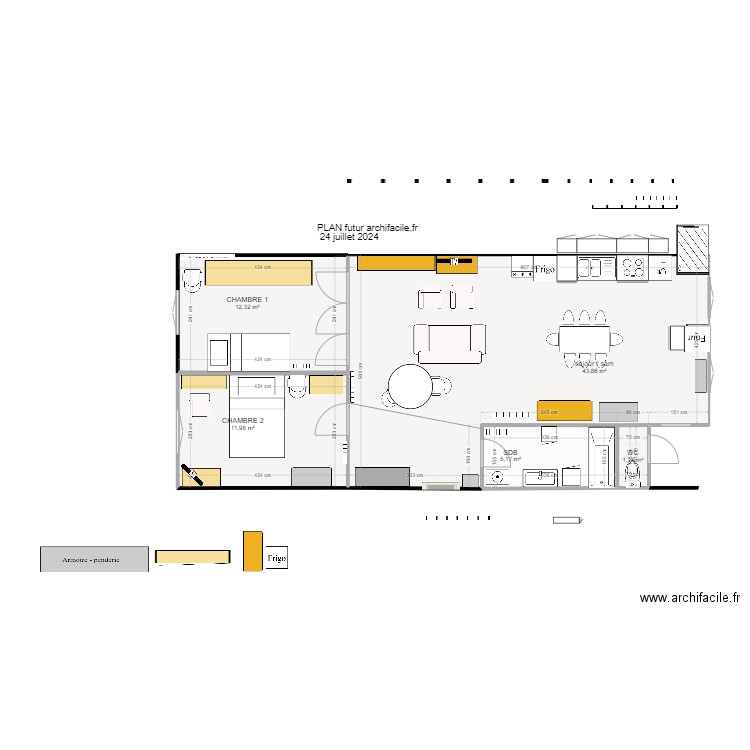 PLAN FUTUR  24 juillet 2024. Plan de 5 pièces et 74 m2