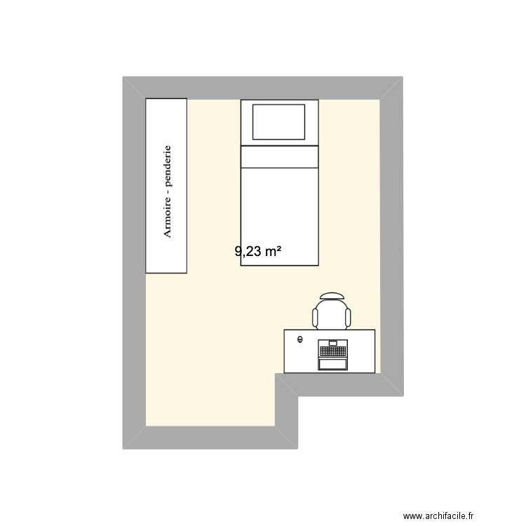 Chambre Os'. Plan de 1 pièce et 9 m2