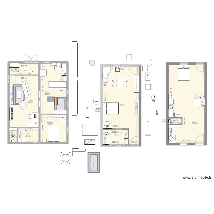 studio 3. Plan de 10 pièces et 140 m2