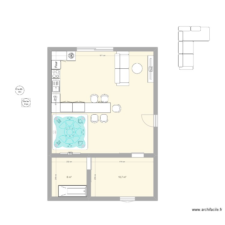 jsp. Plan de 3 pièces et 62 m2