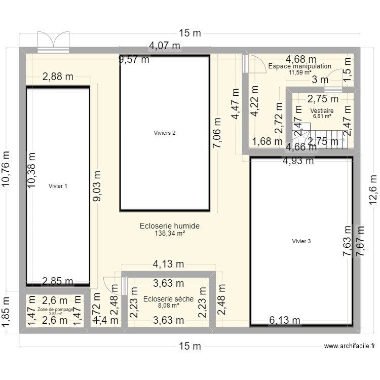 Projet Ecloserie Camaret 2 bas. Plan de 5 pièces et 169 m2