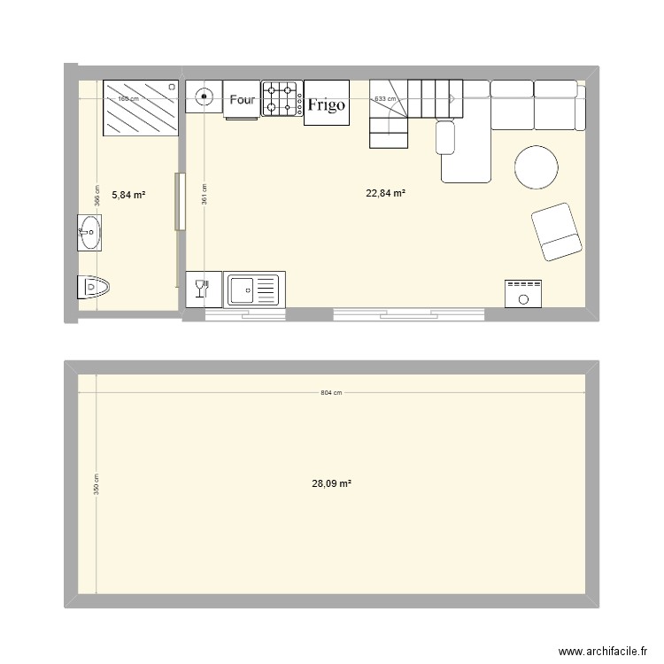 Tiny. Plan de 3 pièces et 57 m2