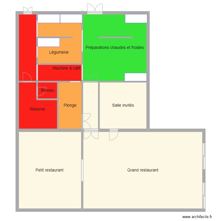 Cuisine EHPAD. Plan de 11 pièces et 234 m2