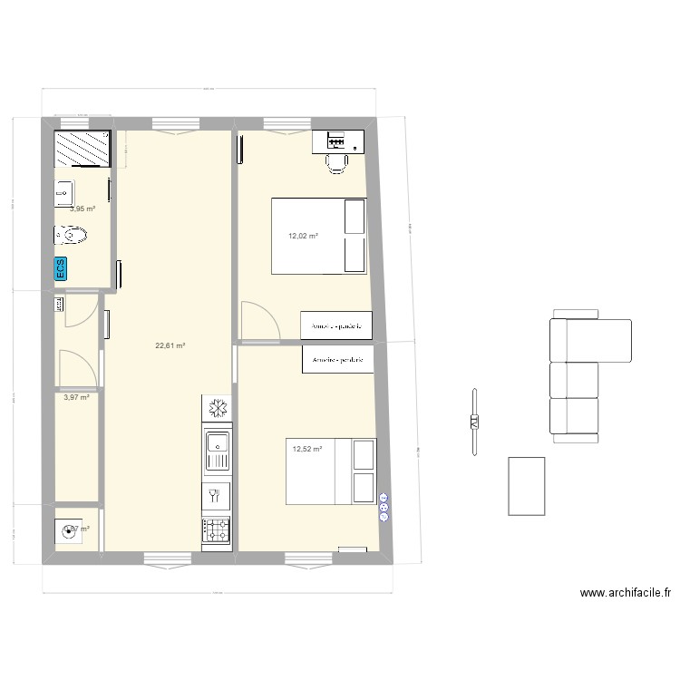 salengro 1. Plan de 6 pièces et 56 m2