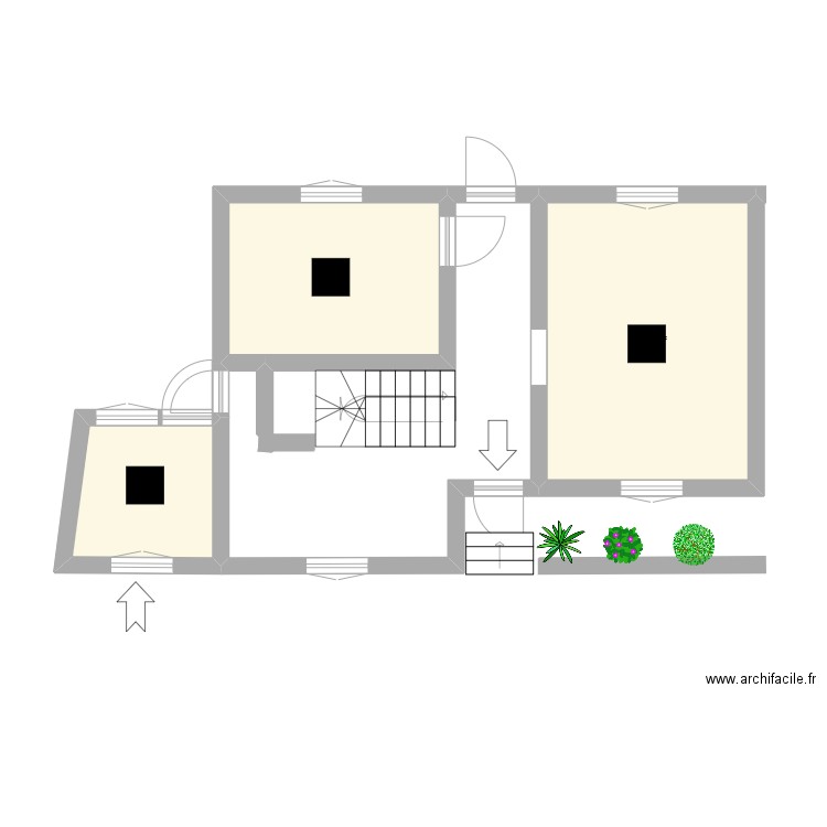 RDC. Plan de 3 pièces et 27 m2