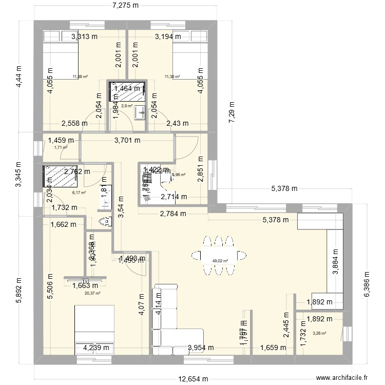 MAX/MEL. Plan de 9 pièces et 113 m2