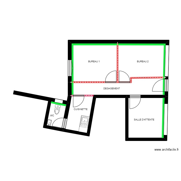 SORBIER BUREAUX PROJET 3. Plan de 4 pièces et 36 m2