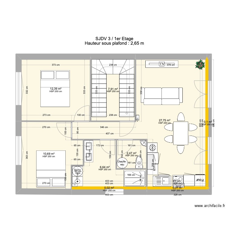 SJDV3 1 etage V1-8. Plan de 9 pièces et 68 m2