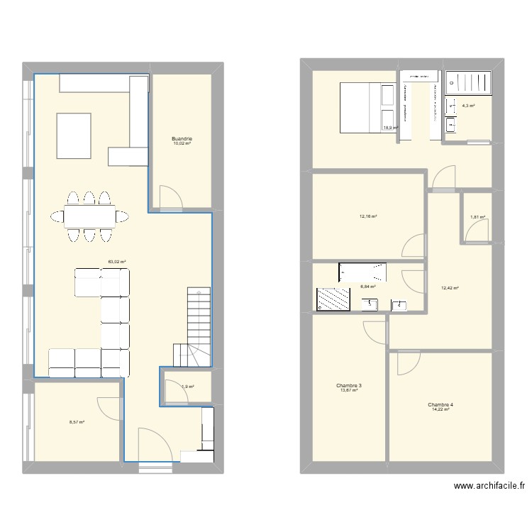 Dion 6,4x15 + 5x5. Plan de 12 pièces et 168 m2