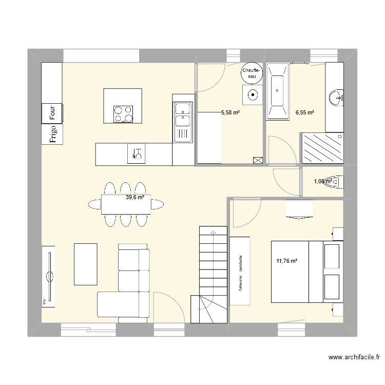 Maison cellier modif. Plan de 5 pièces et 65 m2