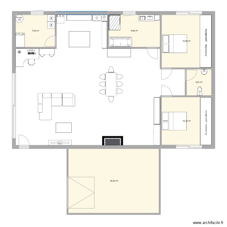 test maison. Plan de 6 pièces et 85 m2