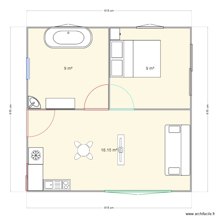 Pavillon  SAE 1.6. Plan de 3 pièces et 36 m2