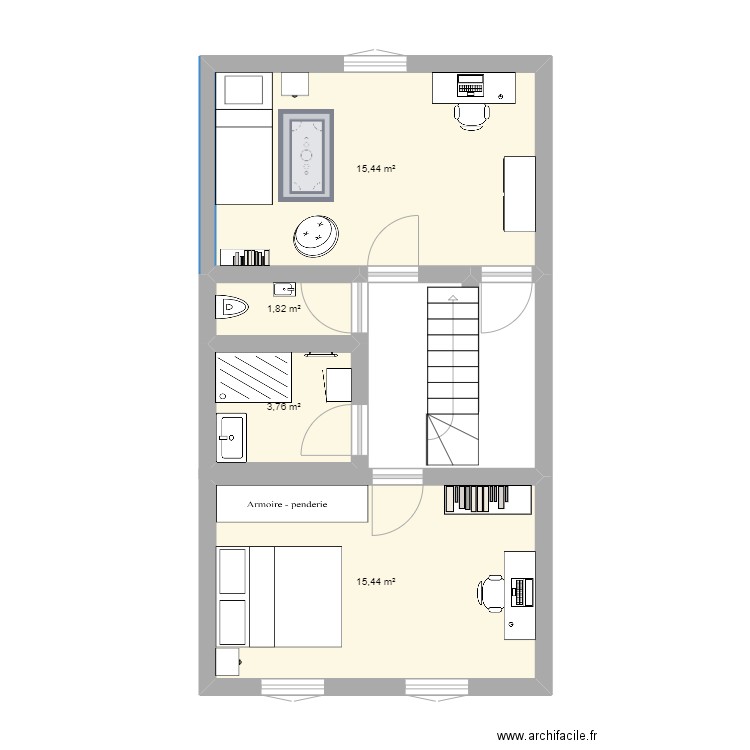 1er étage. Plan de 4 pièces et 36 m2