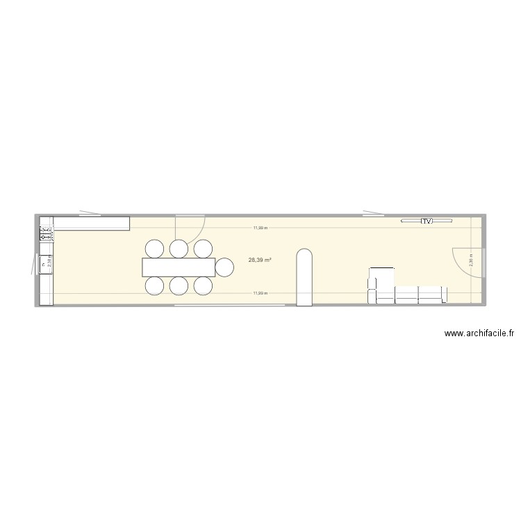 steane. Plan de 1 pièce et 28 m2