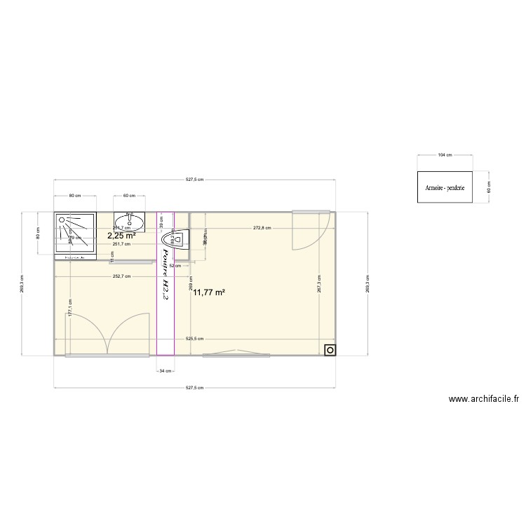 chambre chien. Plan de 2 pièces et 14 m2