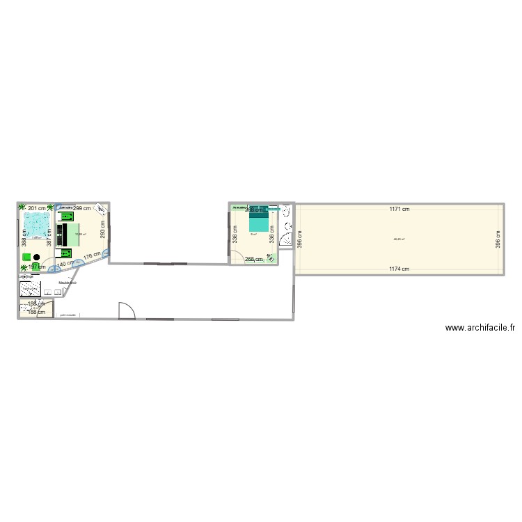 extension. Plan de 5 pièces et 75 m2