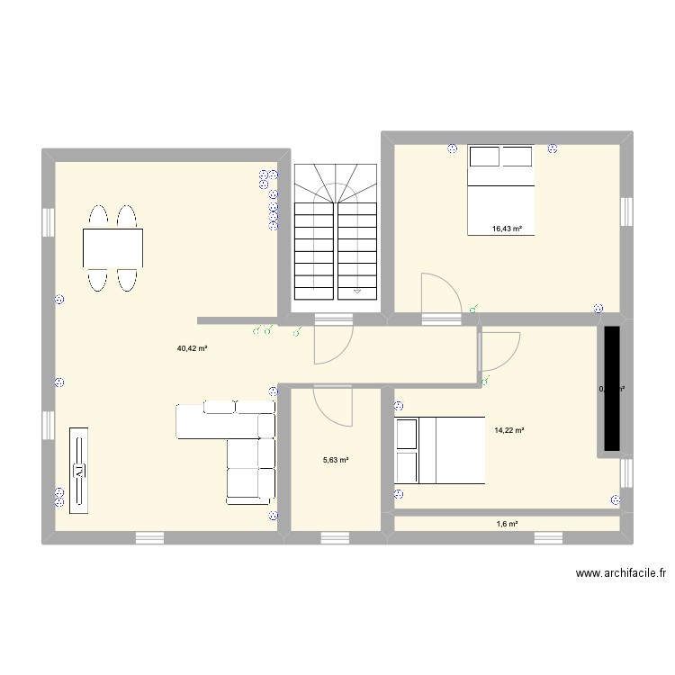 1er étage. Plan de 6 pièces et 79 m2