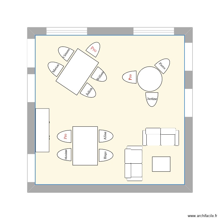 Plan de table. Plan de 1 pièce et 23 m2