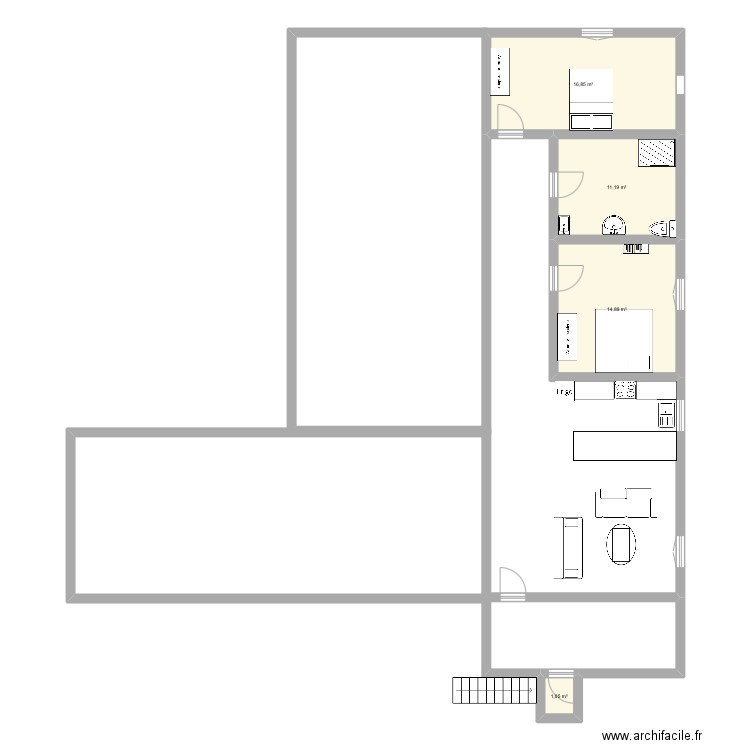 Maison. Plan de 4 pièces et 44 m2