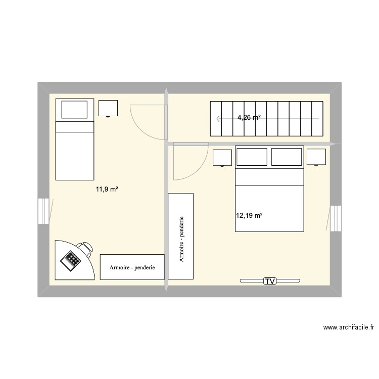 COEX ETAGE. Plan de 3 pièces et 28 m2