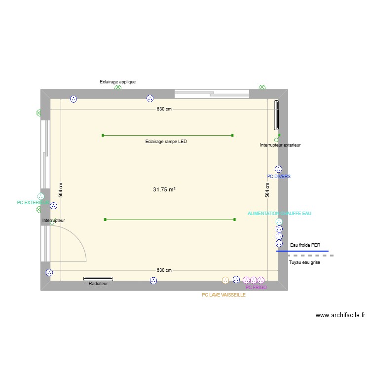 BUVETTTE FINAL électricité eau. Plan de 1 pièce et 32 m2