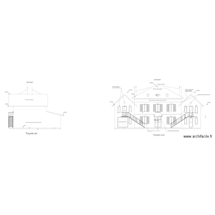 Façade sud et est existant 2. Plan de 0 pièce et 0 m2