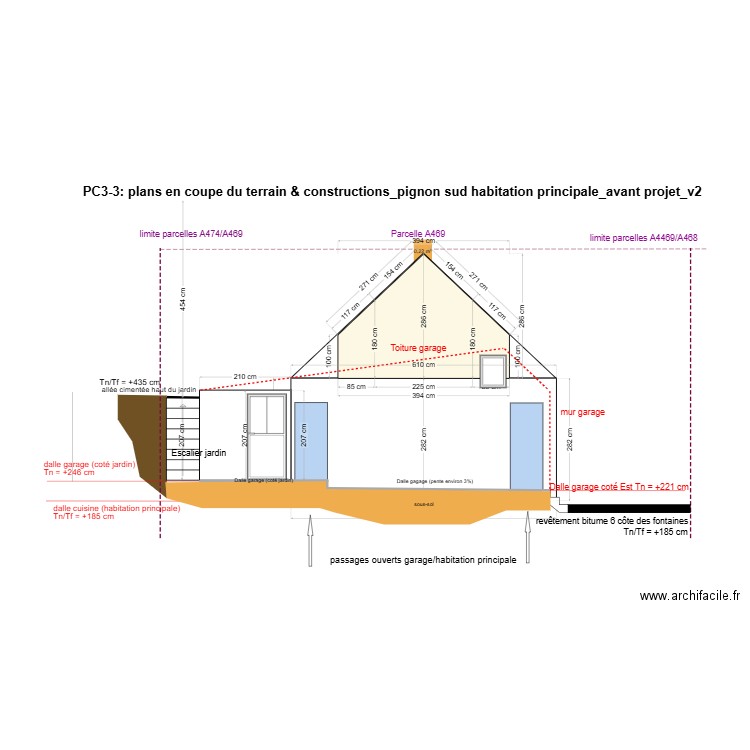 PC3_plans en coupe_pignon sud habitation principale_avant projet. Plan de 0 pièce et 0 m2