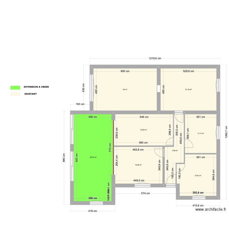 MOLLEGES EXTENTION SALON clarisse. Plan de 8 pièces et 141 m2